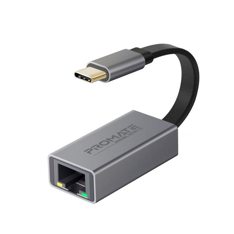 محول Promate USB-C إلى Ethernet ، محول شبكة USB من النوع C إلى 1 جيجابت في الثانية RJ45 جيجابت إيثرنت LAN لأجهزة MacBook Pro و MacBook Air و Surface Book و Chromebook و XPS و Samsung S10 و S10 + و Gig — صورة 1