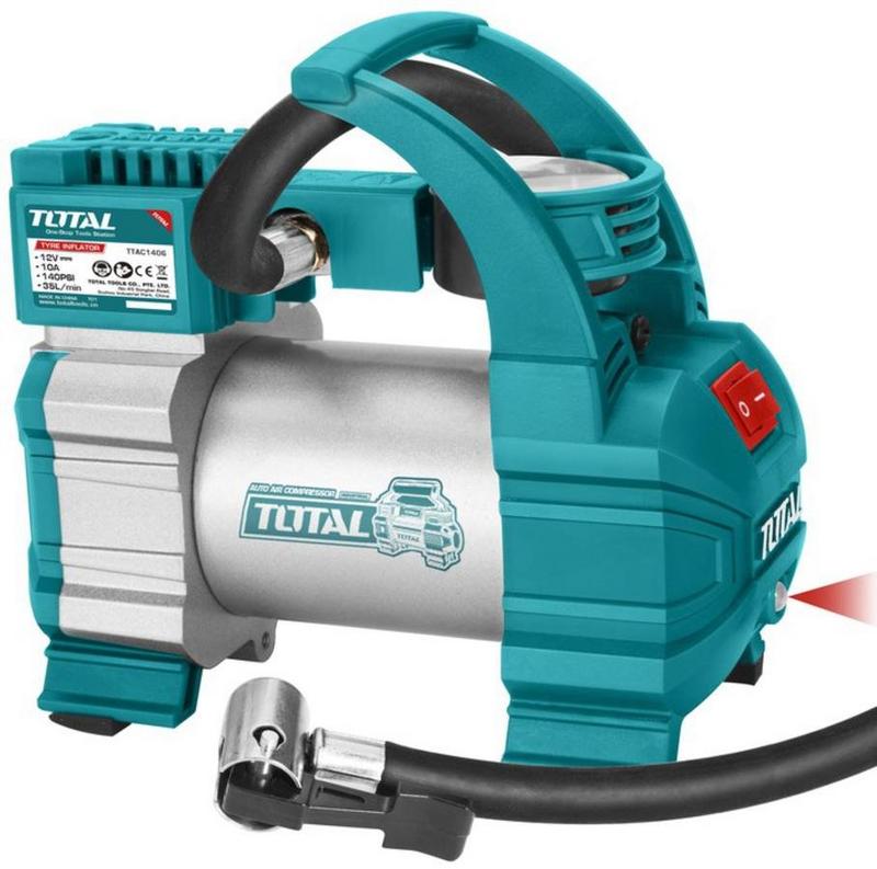 توتال منفاخ هواء إطارات سيارة 12 فولت 140 PSI، ضاغط هواء محمول مع إضاءة LED، تدفق هواء 35 لتر/دقيقة، سلك 3 متر، موديل TTAC1406