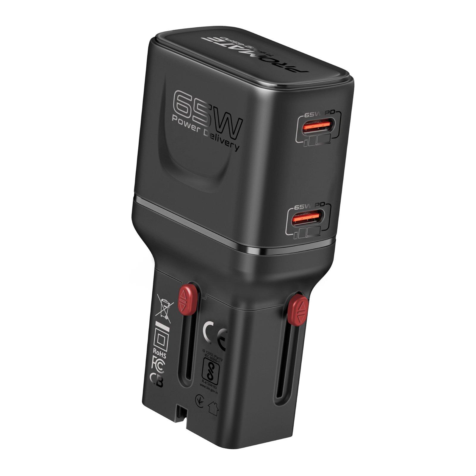برومات Promate Ganfast Travel Charger Dual usb-c Pd With Pps 65W