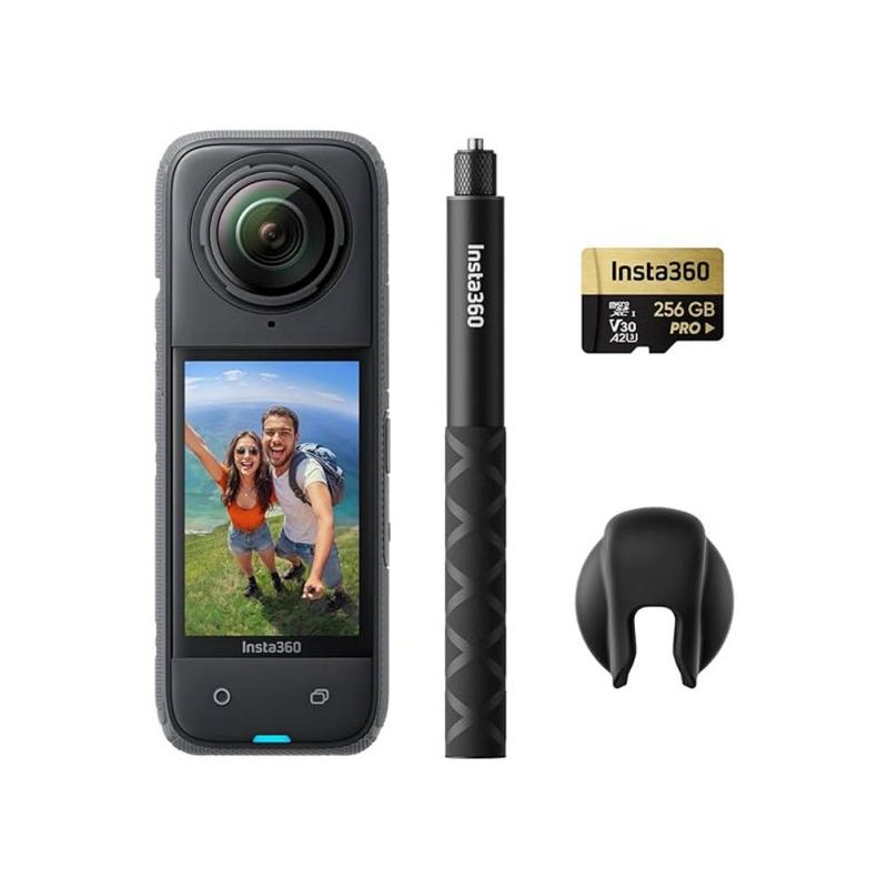 باقة INSTA 360-X4 – كارت 256GB + عصا سيلفي – غطاء عدسة – لون أسود