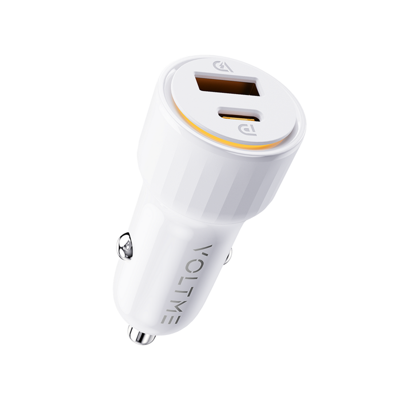 شاحن سيارة ڤولتمي كازو بمنفذ USB-C ومنفذ USB-C وبقوة 48 واط - أبيض