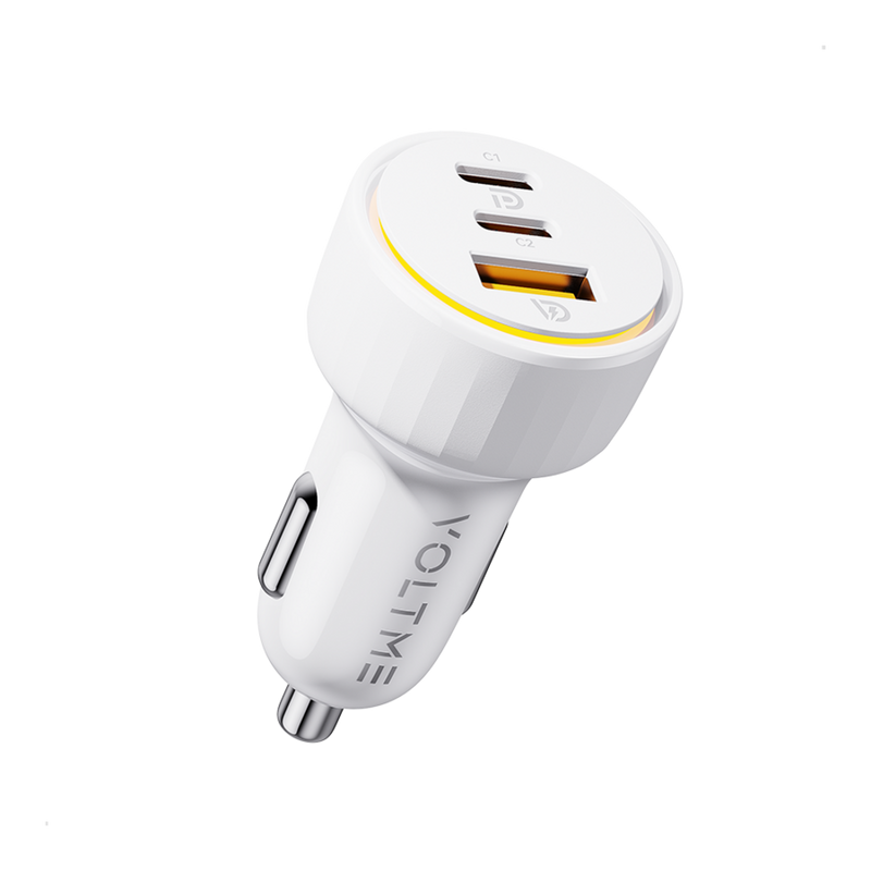 شاحن سيارة ڤولتمي كازو بمنفذين USB-C ومنفذ USB-C وبقوة 65 واط - أبيض