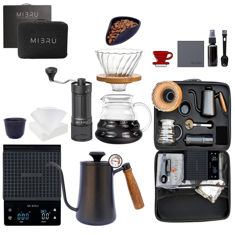 طقم قهوة V60 بريميوم 14 قطعة | قمع تقطير + إبريق + سيرفر + طاحونة + ميزان + كوبان+شنطة قهوة | طقم قهوة متخصص متكامل