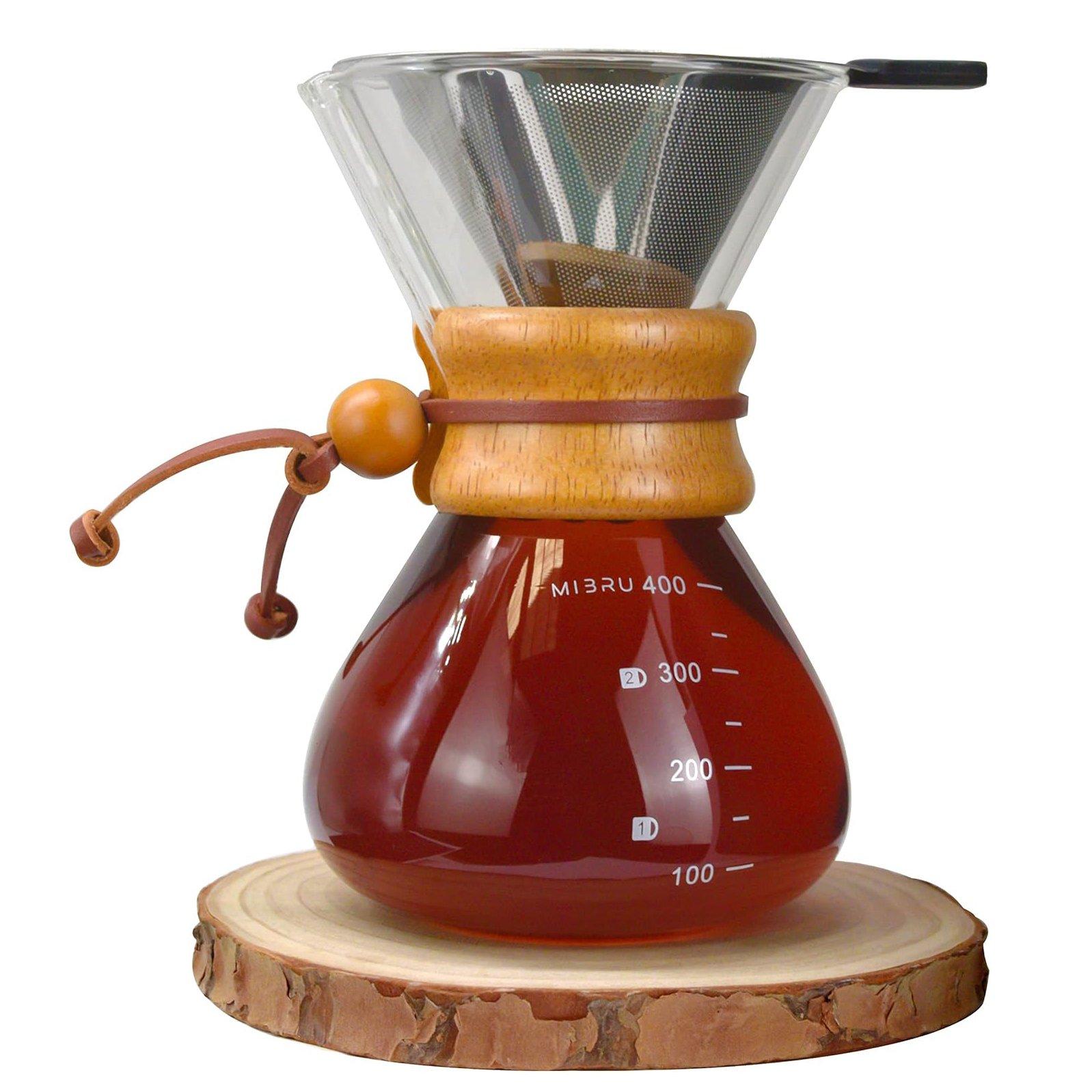 MIBRU Coffee drip pot wooden neck 400ml with ss filter 1