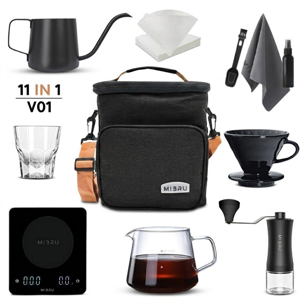 ميبرو Mibru V60 Pour Over Coffee Kit 11 Pcs With Kettle Grinder