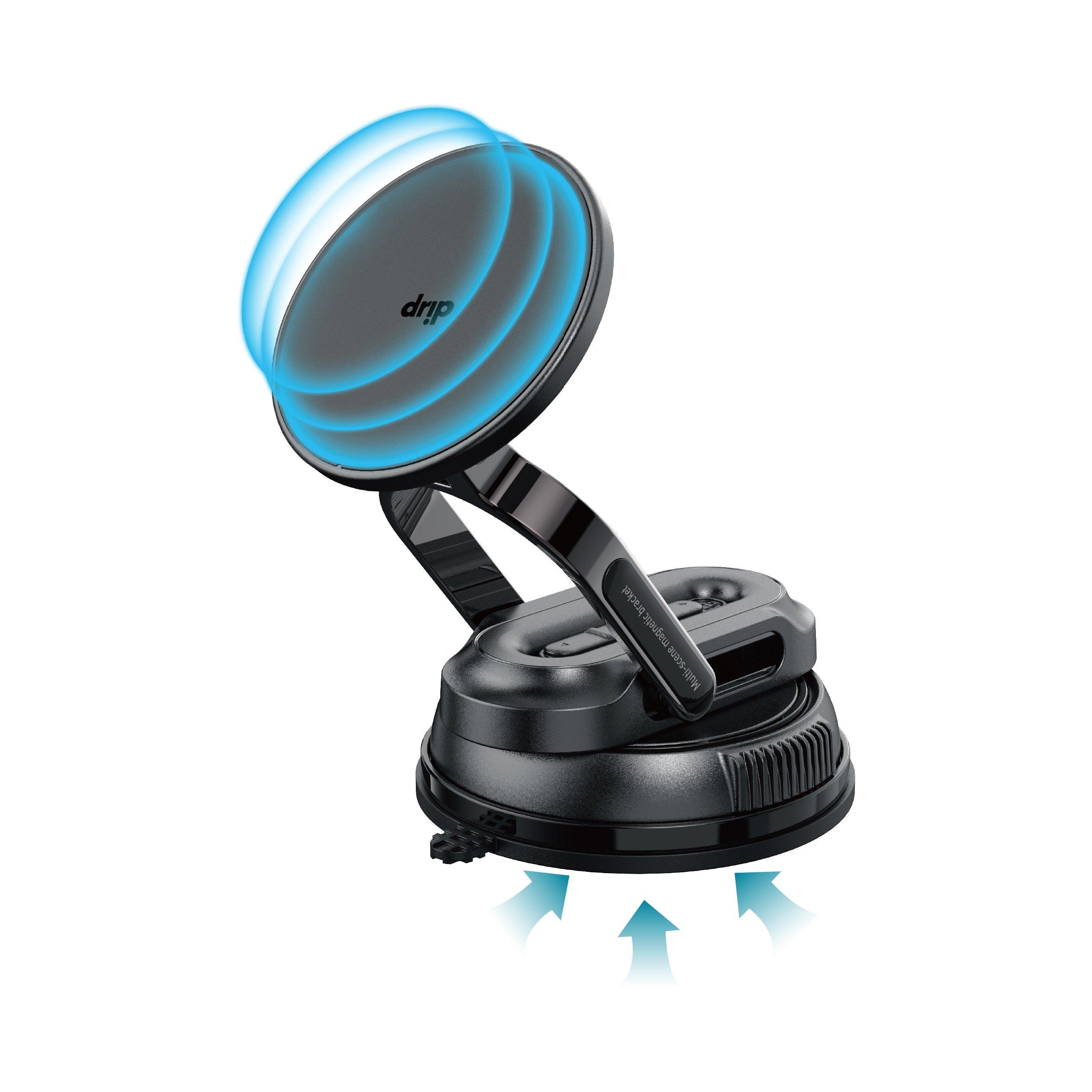 Drip one click locking vacuum suction magnetic car phone mount black ...
