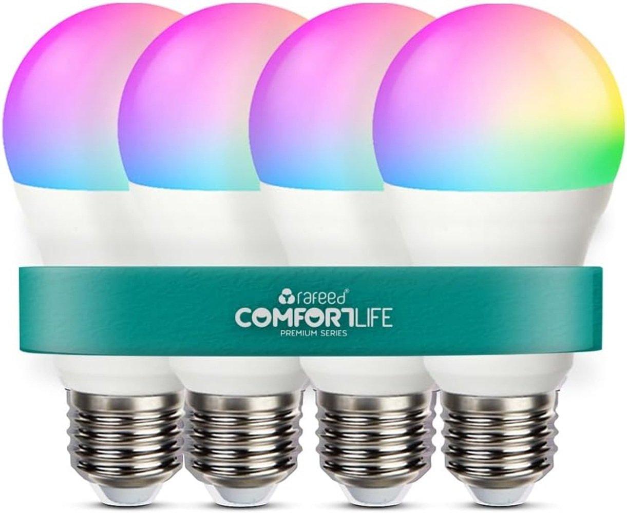 Rafeed smart bulb e27, 12w, 4-pack, rgb+warm white led lamp, dimmable ...