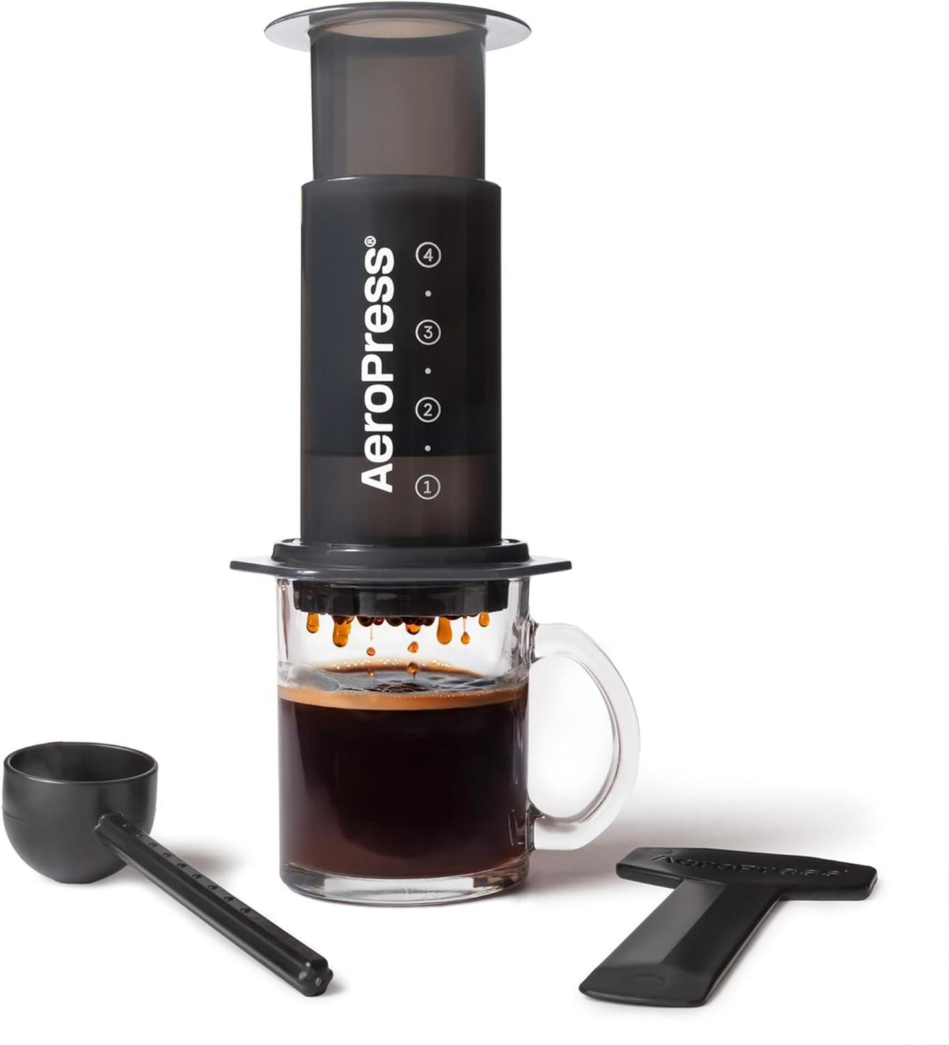 Aeropress original coffee and espresso maker, barista level portable coffee maker with chamber, plunger, and filters, quick coffee and espresso maker, made in usa 1