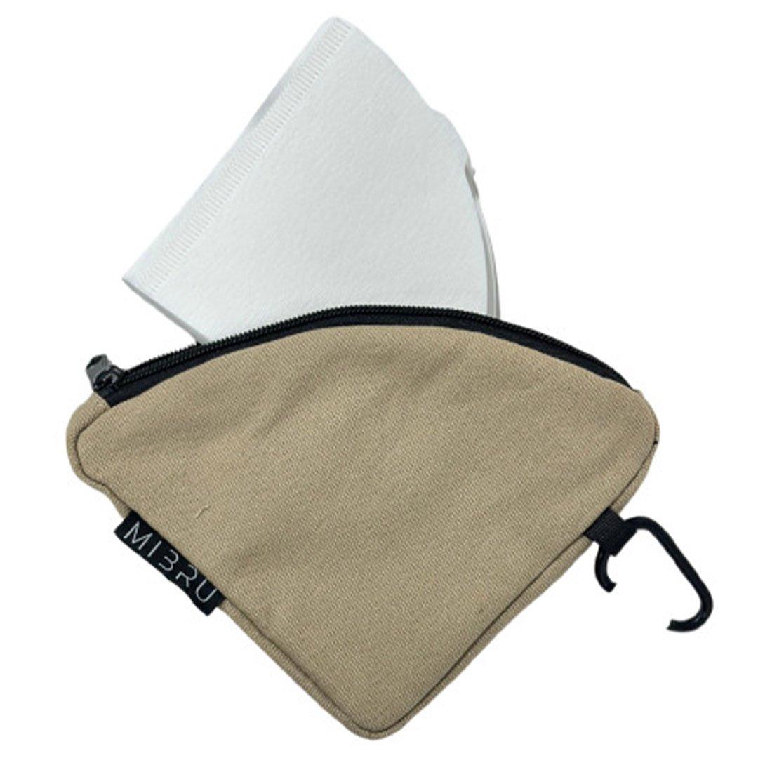 Mibru leather coffee filter holder bag – brown waterproof hanging storage pouch for cone-shaped paper filters – reusable, hook design for camping, travel & outdoor brewing 1