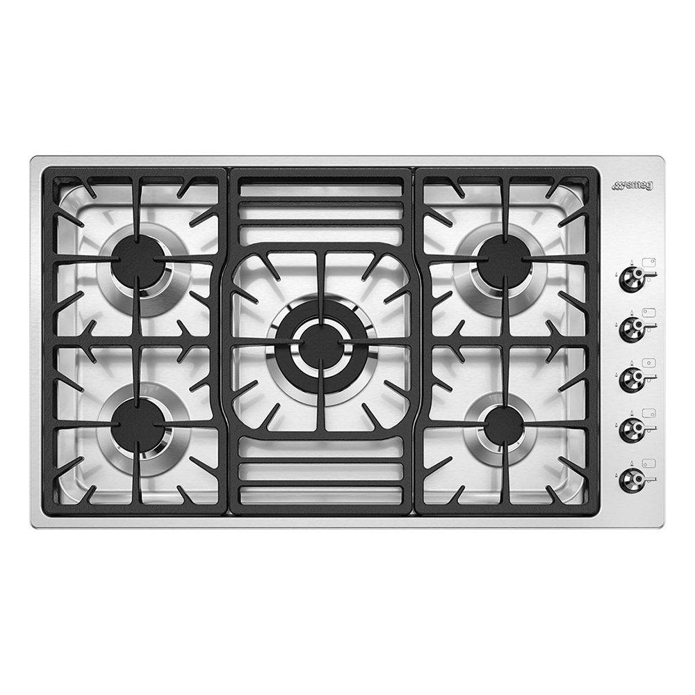 smeg Smeg 90cm built-in Flat Gas Hob 5 Burners Heavy Holders Steel 2 YEARS , Appliance Type: Cooktop / Hob, Fuel Type: Gas, Number of Burners / Zones: 5, Built-in, Knob, 2 Years