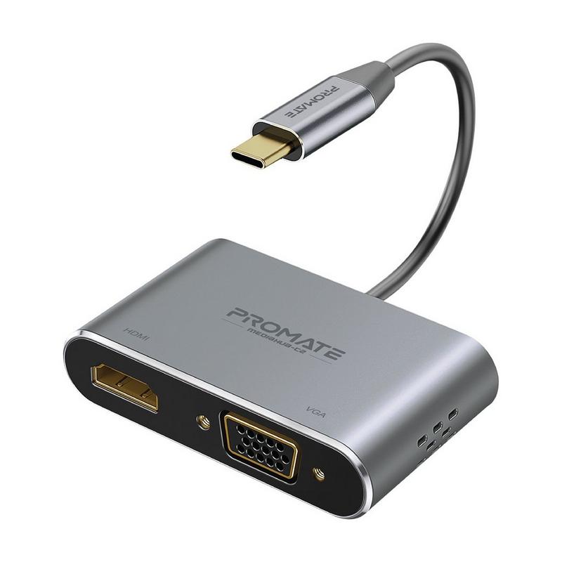 محول شاشة من بروميت usb-c، بتردد 60 هرتز vga و4k/ 30 هرتز مع دعم شاشة مزدوجة وغلاف من سبيكة الألمنيوم لأنظمة ويندوز، ماك