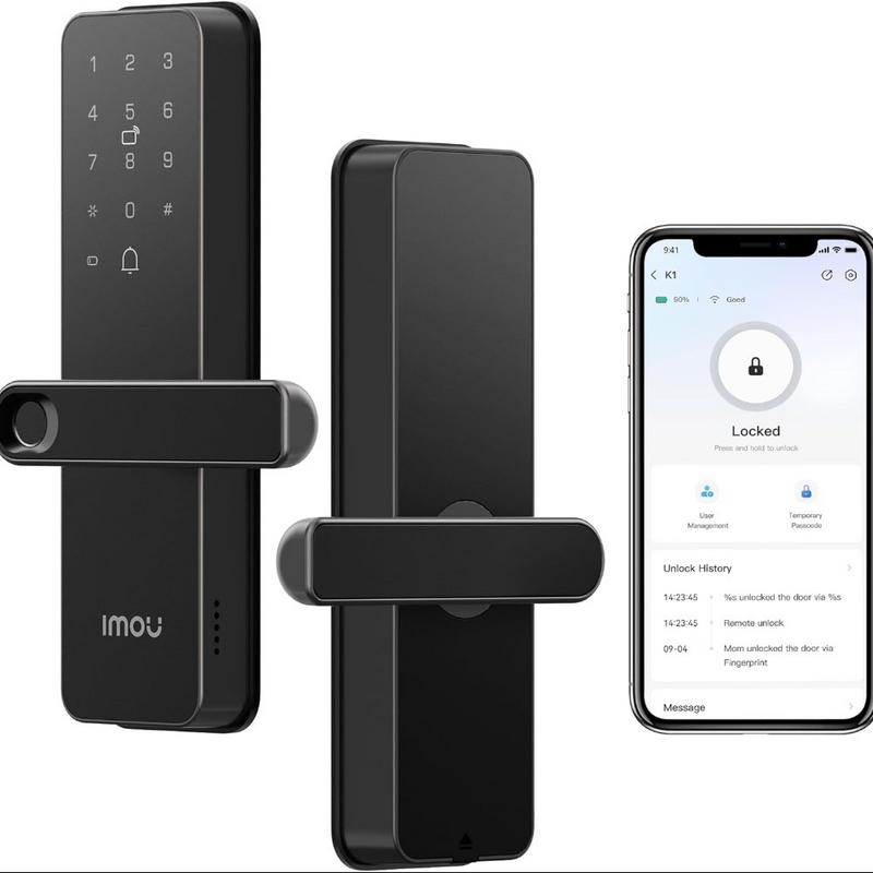 قفل الباب الذكي k1s - قفل رقمي بدون مفتاح بمقبض | إمكانية الوصول ببصمة الإصبع، أو عبر التطبيق، أو بالبطاقة | أمان للأطفال وتحكم عن بعد | مقاوم للعوامل الجوية