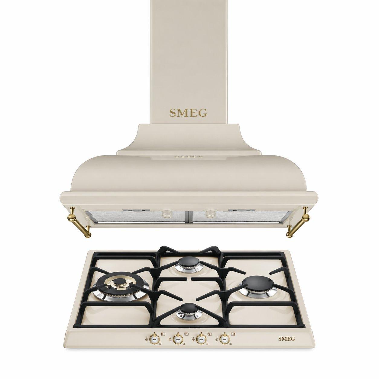 smeg Smeg 60cm Hob 4 Burner Gas Classic Cortina Aesthetic Cream Smeg 60cm Classic Cortina Decorative Wall Hood Cream