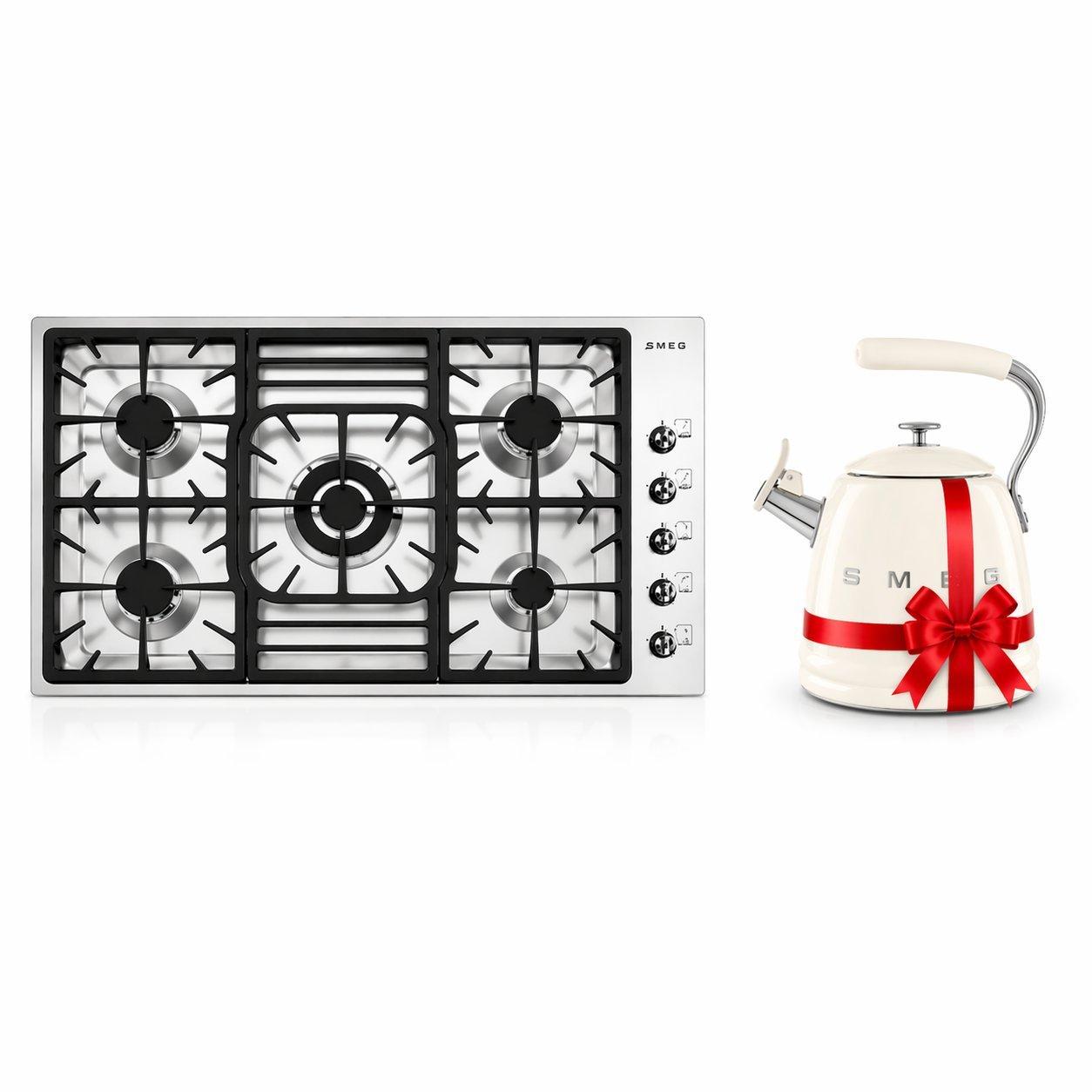 smeg Smeg 90cm Flat Gas Hob 5 Burners Heavy Holders Steel Smeg Retro Style Stovetop Kettle Liters With Boiling Whistle Alert Cream
