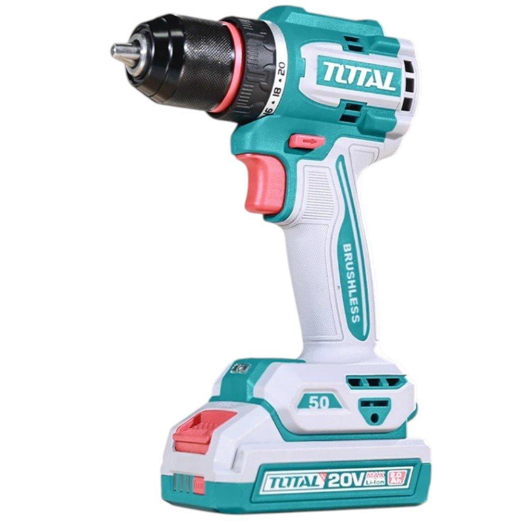 Total compact brushless cordless drill 20v 50nm | 13mm metal chuck | 2 ...