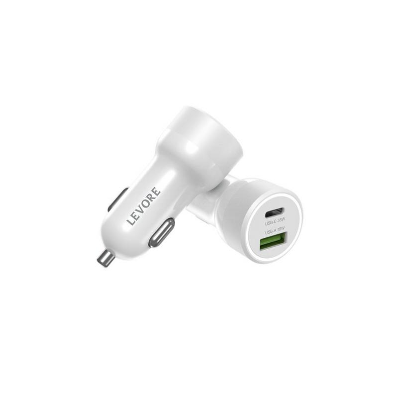 شاحن سيارة ليفوري 51 واط منفذ usb وpd - أبيض