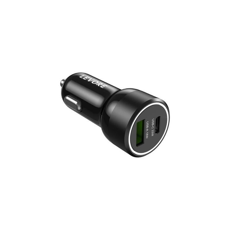 شاحن سيارة ليفوري 51 واط منفذ usb وpd - أسود