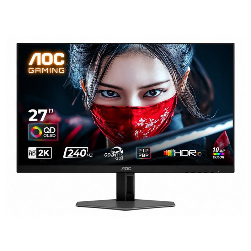اي او سي شاشة كمبيوتر للألعاب، مسطحة، 26.5 بوصة، دقة qhd، لوحة qd-oled، أسود