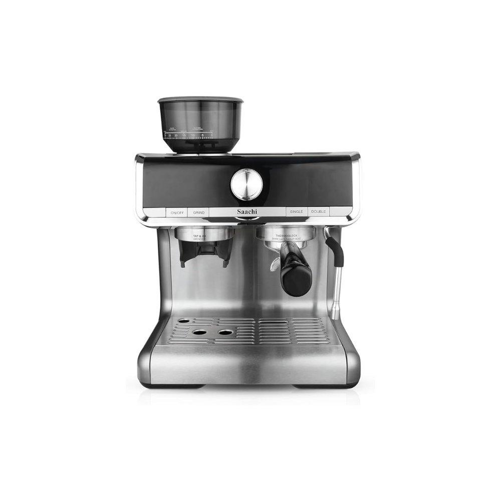 Saachi all-in-one coffee maker grinder to make espresso, cappuccino and latte with 15 bar professional steam pressure pump, 30 grind grade settings and 2 optional filters 1.5 l 1550 w nl-cof-7063g-st 1
