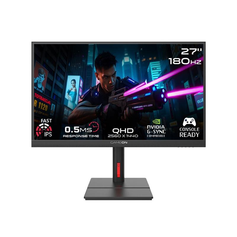 جيميون شاشة كمبيوتر للألعاب، مسطحة، 27 بوصة، دقة qhd، لوحة ips mini led، أسود