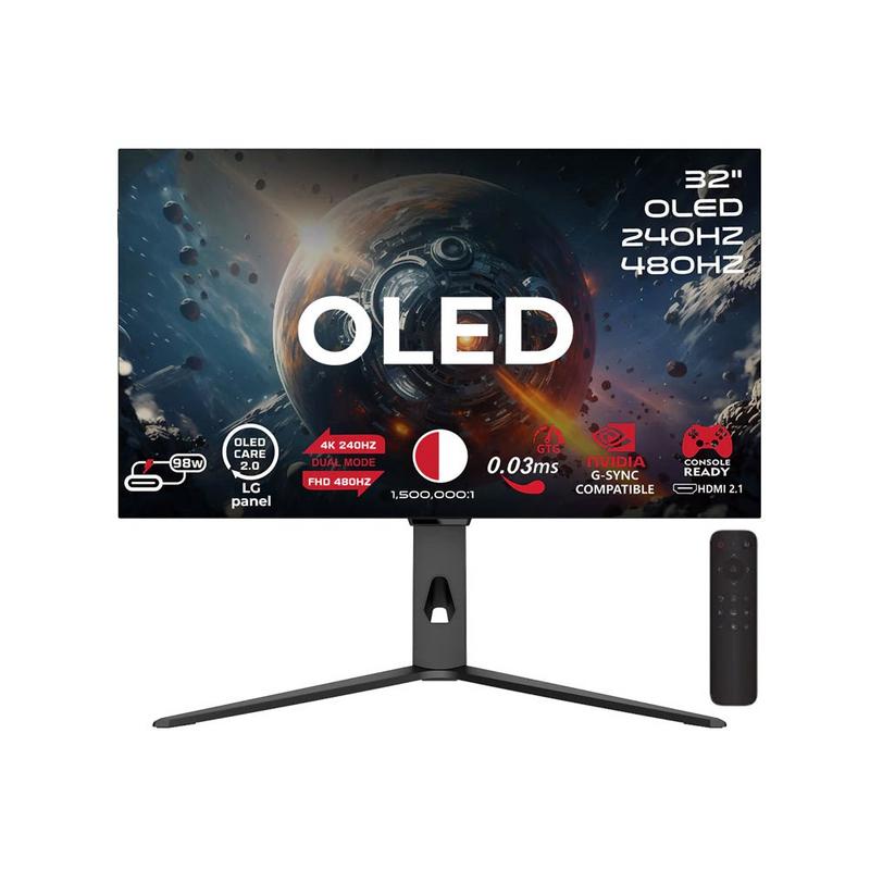 جيميون شاشة كمبيوتر للألعاب، مسطحة، 32 بوصة، دقة 4k uhd/fhd، لوحة oled، أسود