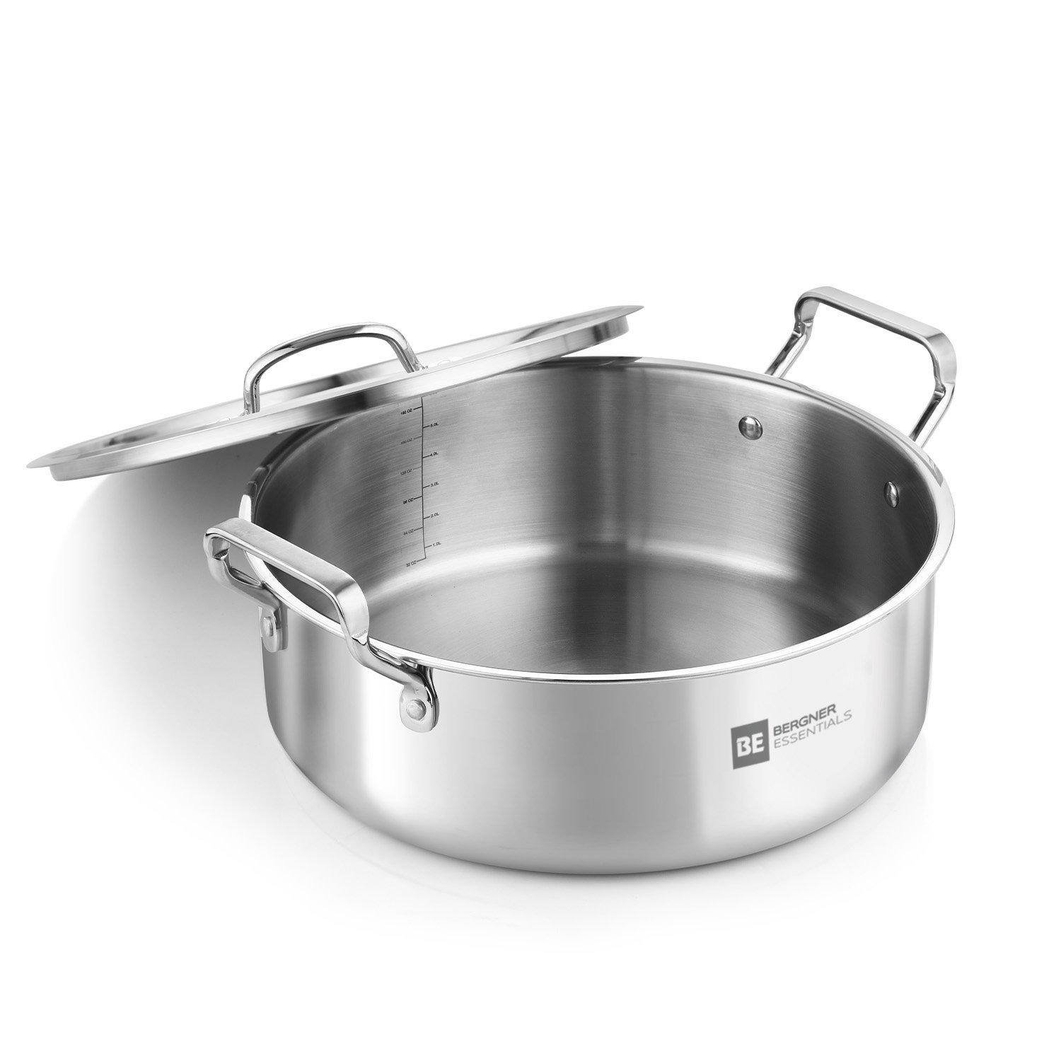 BERGNER BERGNER Essentials 28cm Stainless Steel Shallow Biryani Pan Wide Cooking Pot With Steel Lid For Rice Pulao Curries Less Oil Healthy Cooking Even Heating Gas Induction Compatible 5.8 ml , Capacity: 5.8, Material: Stainless Steel, Coating Type: Multi-Coated, Oven Safe: Yes, 28, 2