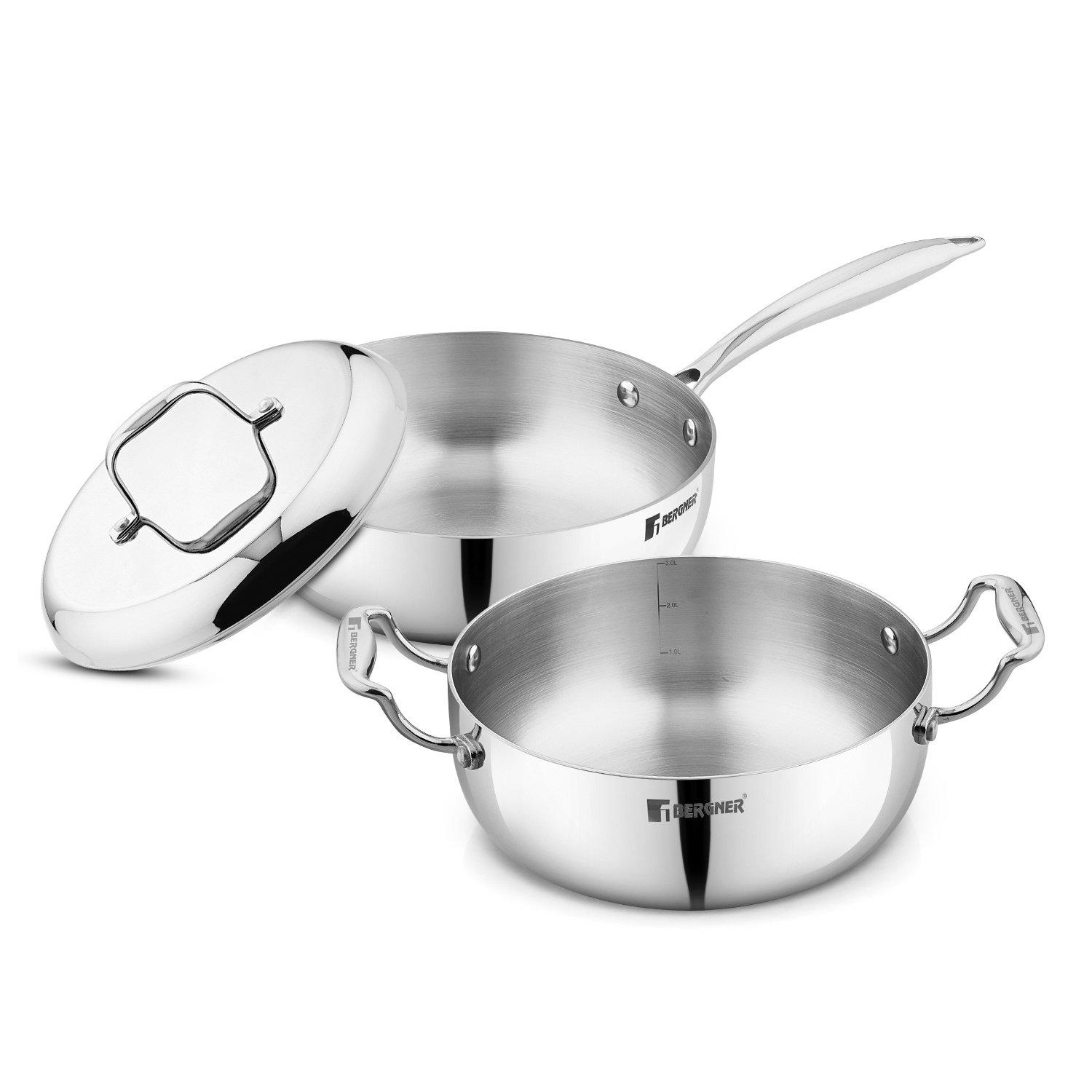 بيرغنر BERGNER Argent Saira Saiba Triply Stainless Steel 3-piece Cookware Set 3000 ml