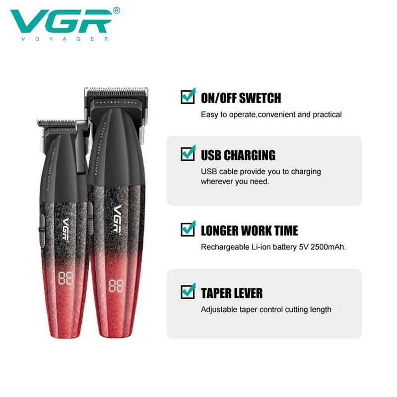 ماكينة حلاقة الشعر الاحترافية vgr 640-s2 للرجال، طقم ماكينة حلاقة وتشذيب لاسلكية، طقم قص الشعر بشفرة t بدون فجوات