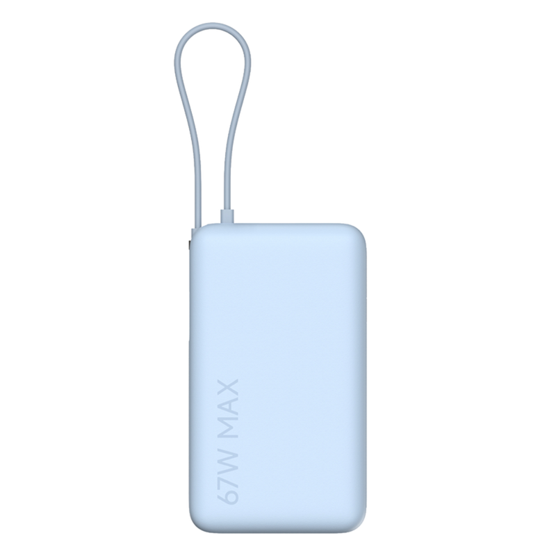 شاحن متنقل شاومي مع سلك مدمج بمنفذ usb-c ومنفذ usb بسعة 10000 مللي أمبير وبقوة 67 واط bhr08nzgl - أزرق فاتح