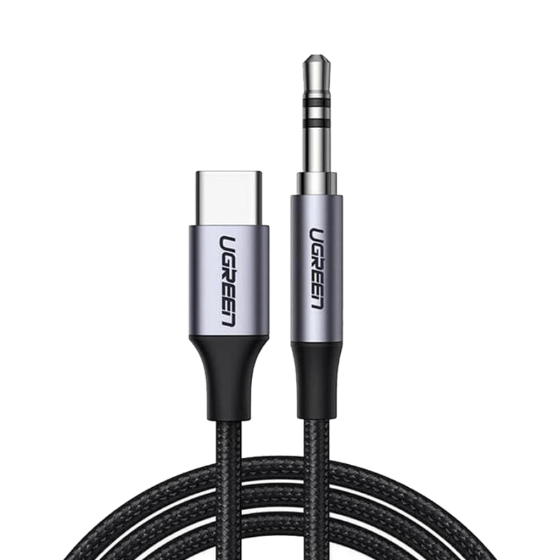 سلك صوت يوجرين من usb-c الى aux مظفر بطول 1 م - رمادي