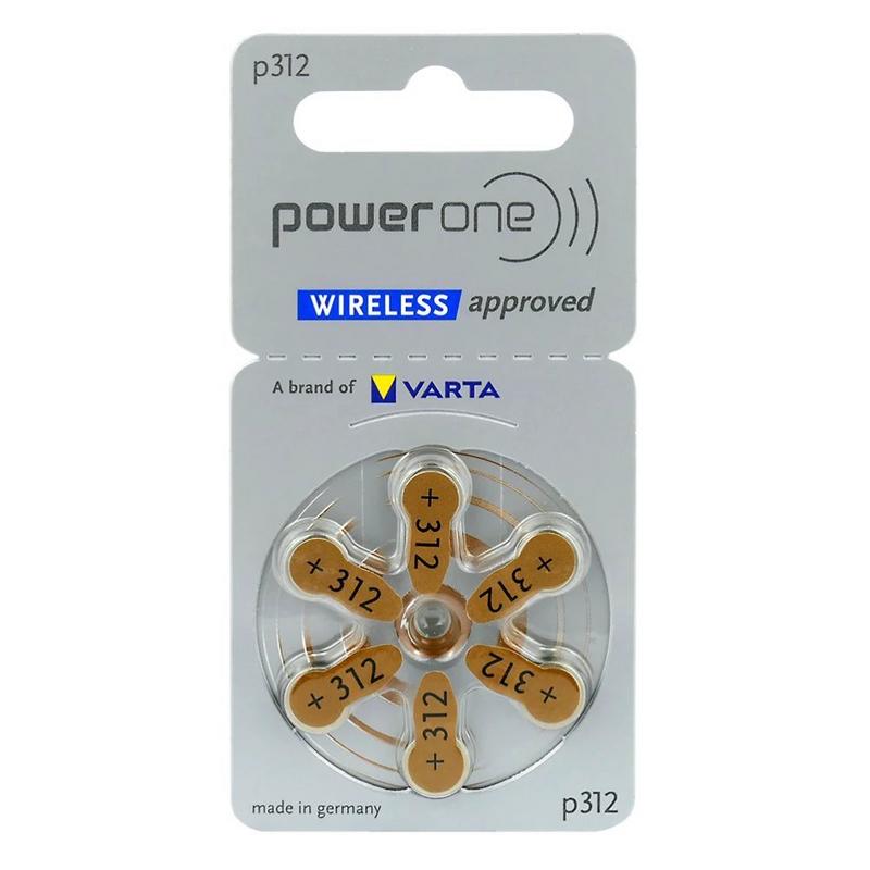 بطاريات سماعات الأذن الطبية باور ون من فارتا (power one varta 312) مقاس 312 - شريط من 6 قطع - تقنية الزنك والهواء (zinc-air) لأداء نقي (الترميز البني) — صورة 1
