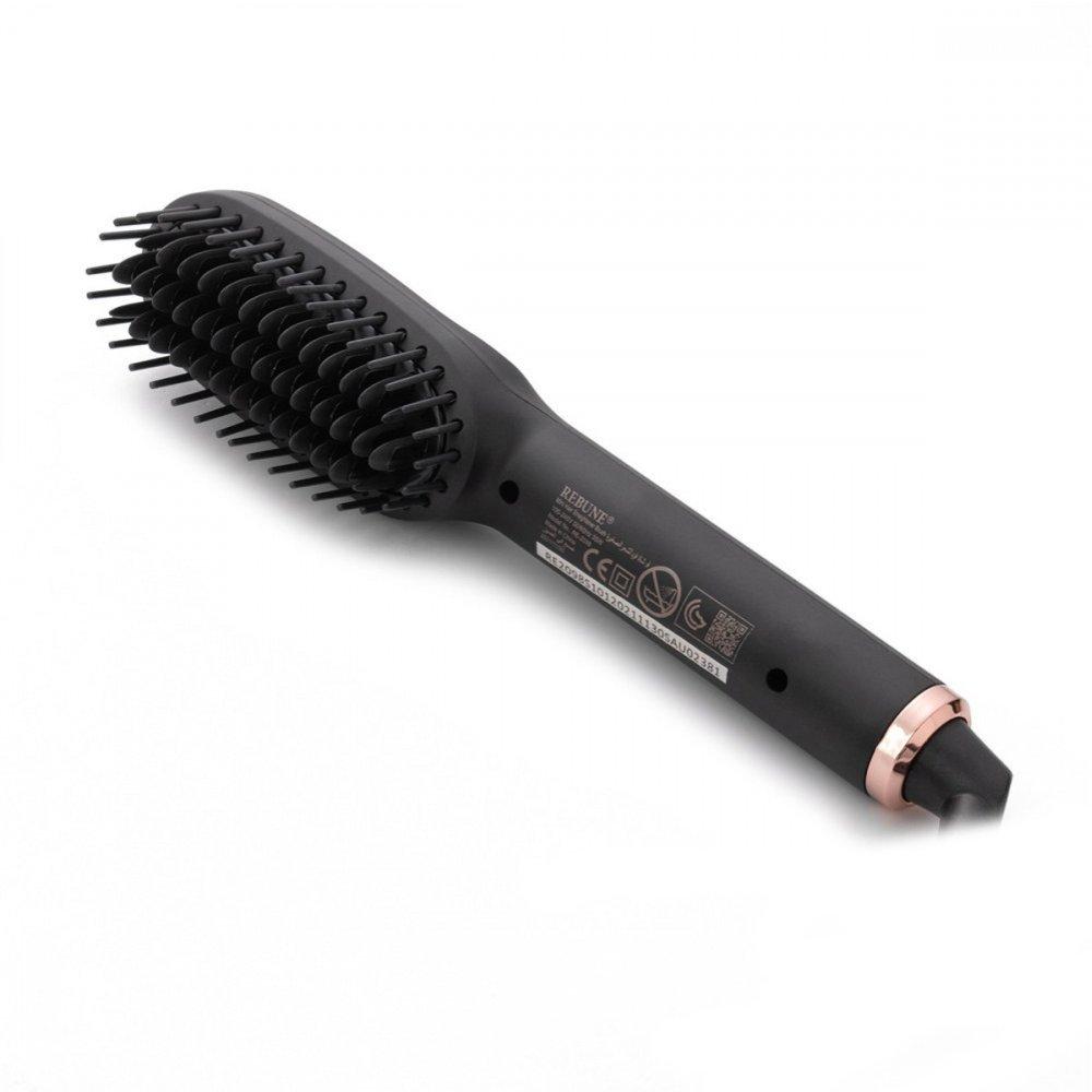 Rebune re-2098 portable mini ceramic hair straightening brush - compact travel heated styling comb for quick touch-ups & frizz control with dual voltage 1
