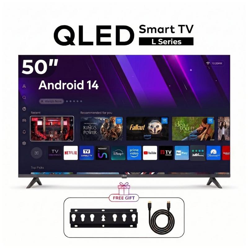 تلفزيون آيتل سمارت 50 بوصة QLED بدقة FHD ونظام أندرويد L5060N، ريسيفر داخلي، بلوتوث + كابل ريفرسونج HDMI بدقة 4K بطول 3 متر + حامل حائط