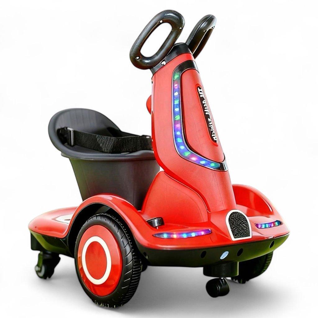 Kids scooter with 4 wheels, electric scooter for kids with comfortable seat & safety belt, scooter for children remote control, 360° degree rotating, ride toys with lights & music 1