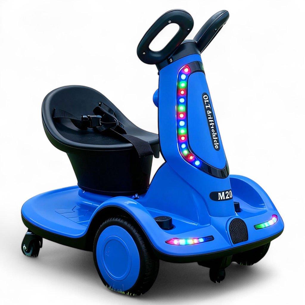 Kids scooter with 4 wheels, electric scooter for kids with comfortable seat & safety belt, scooter for children remote control, 360° degree rotating, ride toys with lights & music 1