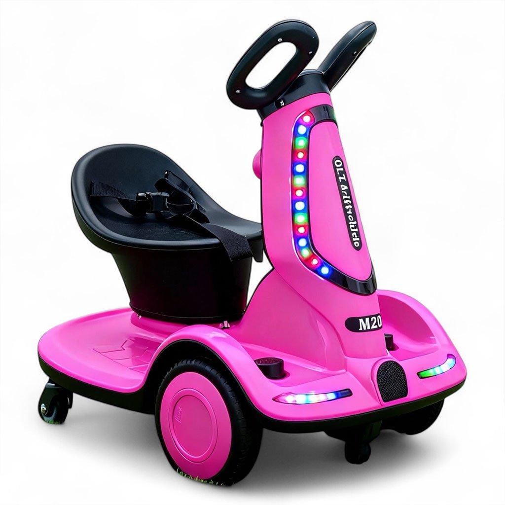 Kids scooter with 4 wheels, electric scooter for kids with comfortable seat & safety belt, scooter for children remote control, 360° degree rotating, ride toys with lights & music 1