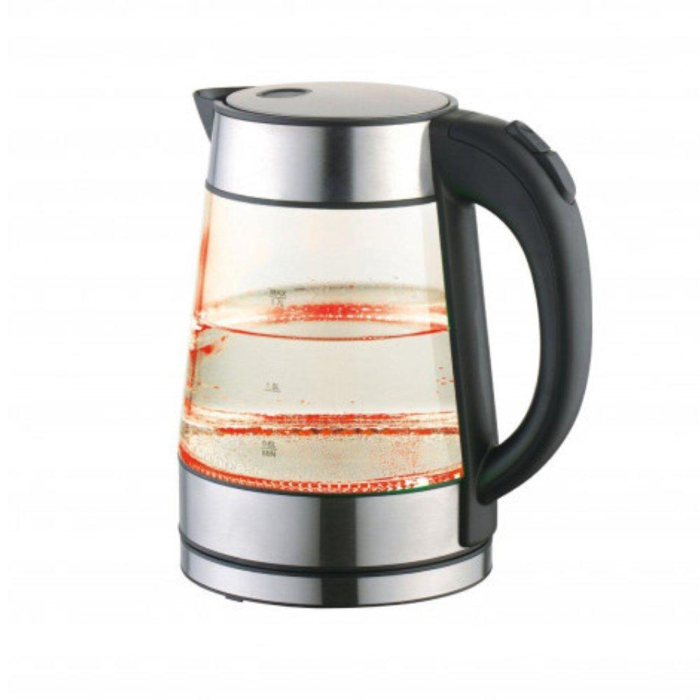 Rebune glass electric kettle re-1-109 1.7l 2200w – stainless steel electric kettle with 360° cordless base, led light, auto shut-off and dry boil protection 1