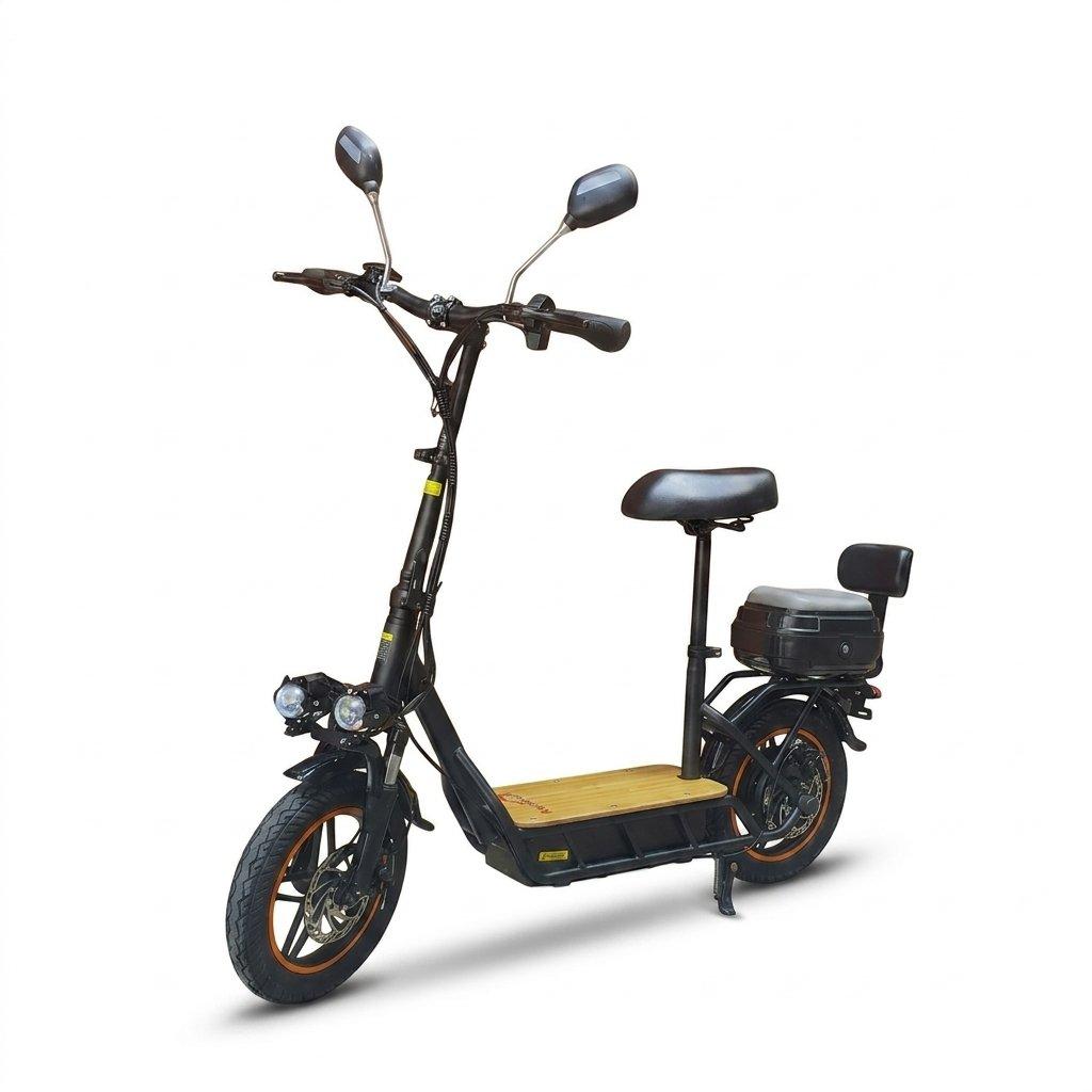 Smart electric scooter with powerful 800w motor & massive 48v battery – equipped with comfortable seat, rear storage box, and 15-inch tires for ultimate comfort & stability! 1