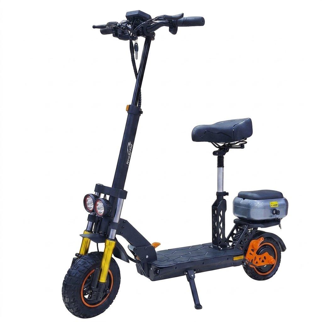 Powerful electric scooter with 1500w motor & massive 48v battery – equipped with comfortable sports seat, rear trunk, 11-inch tubeless tires & hydraulic suspension 1
