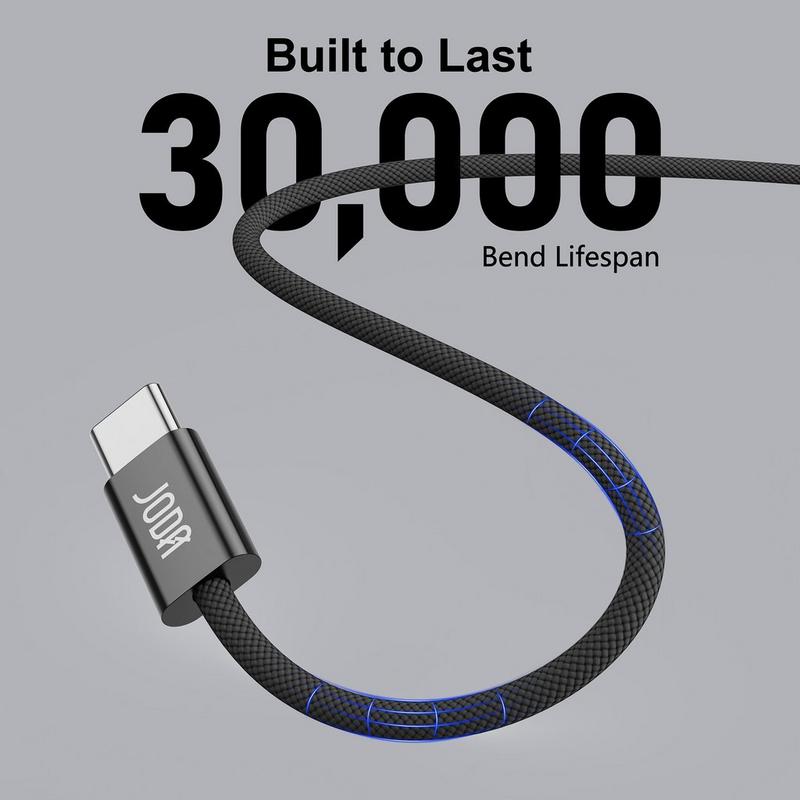 Joda silk 60 60w usb-c to c nylon braided cable 1m black كابل/شاحن عالي الجودة لشحن ونقل بيانات ثابت. تصميم متين للاستخدام اليومي في المنزل أو المكتب أو السيارة.