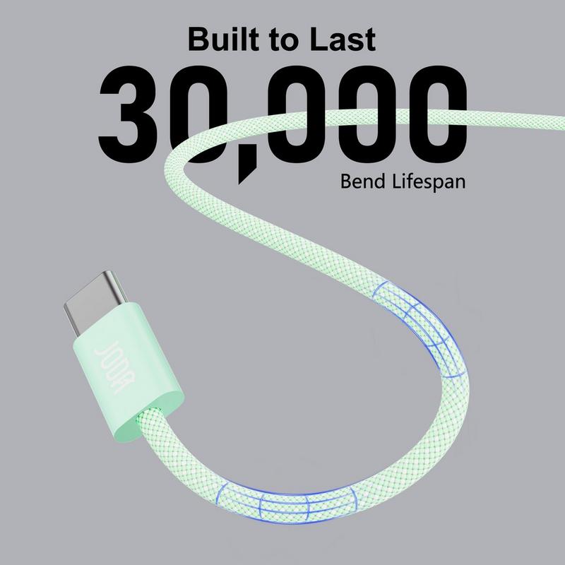 Joda silk 60 60w usb-c to c nylon braided cable 1m green كابل/شاحن عالي الجودة لشحن ونقل بيانات ثابت. تصميم متين للاستخدام اليومي في المنزل أو المكتب أو السيارة.
