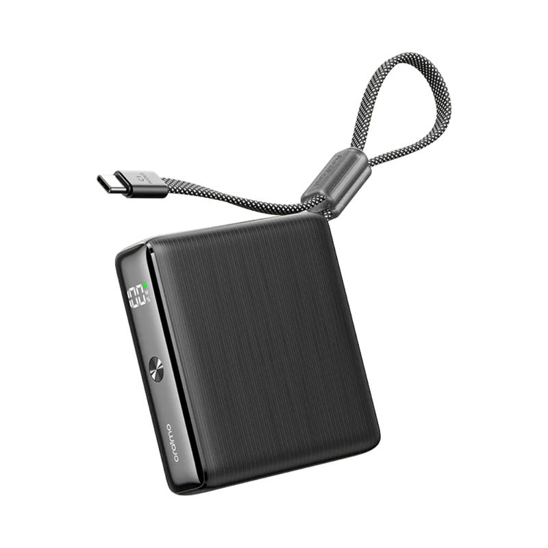 شاحن متنقل أورايمو بمنفذ usb-c ومنفذ usb بسعة 20000 مللي أمبير وبقوة 30 واط مع سلك مدمج - أسود
