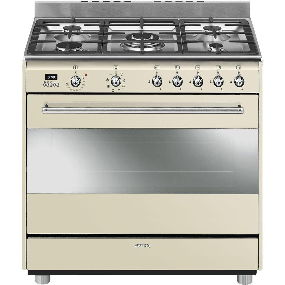 smeg Smeg 90 Cm thermo-ventilated Gas Cooker 129000 ml , Appliance Type: Stove & Oven, Fuel Type: Gas, Oven/Chamber Capacity: 129, 5, Digital, Freestanding, Knob, 2 Years