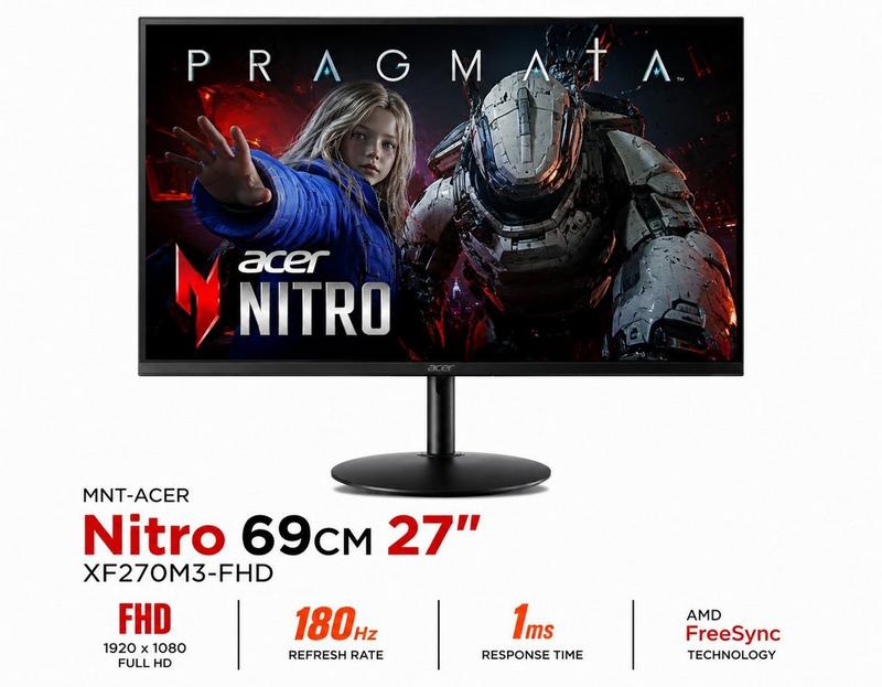 شاشة acer nitro مقاس 27 بوصة fhd، معدل تحديث 180hz، استجابة 1ms، وتقنية freesync.