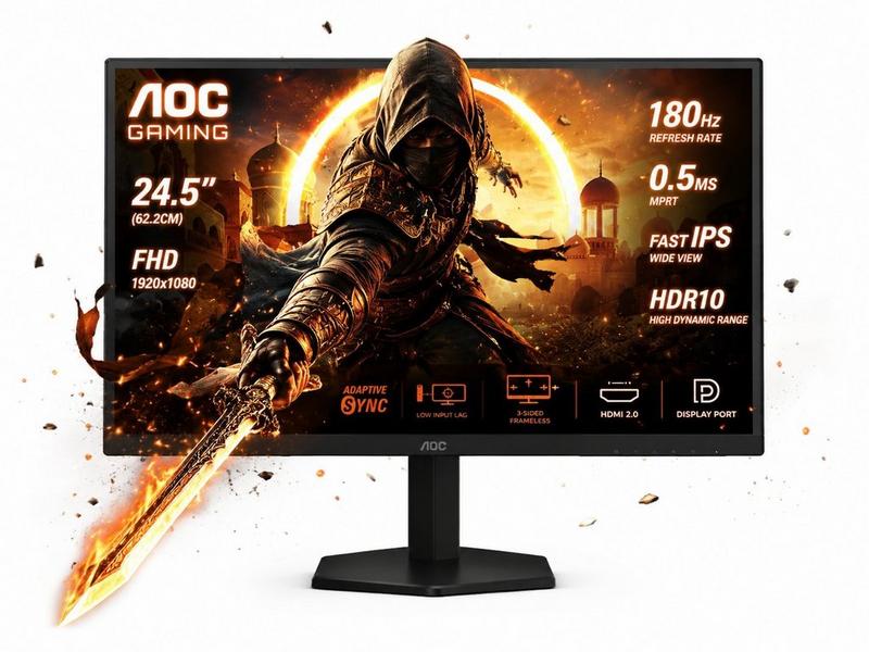 شاشة قيمنق مقاس 24.5" مع تردد 180 هرتر و زمن استجابه 0.5 ميلي ثانيهولوحه اي بي اس
