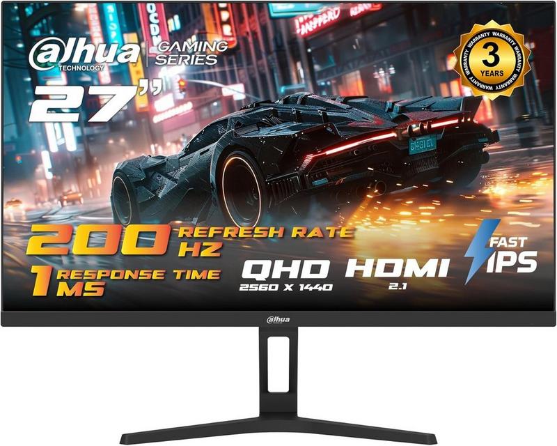 شاشة ألعاب dahua مقاس 27 بوصة بدقة qhd (lm27-e331ay) – معدل تحديث 200 هرتز، زمن استجابة 1 مللي ثانية (mprt)، لوحة ips، دقة 1440p، منافذ hdmi 2.1 وdp 1.4، حامل قابل لتعديل الارتفاع، تغطية لونية 95% dc