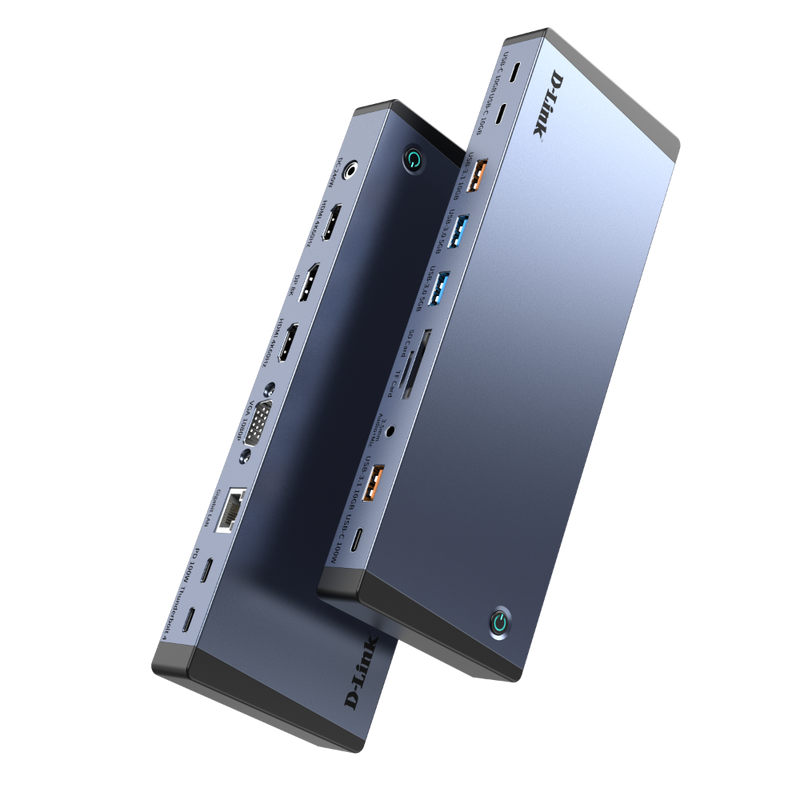 موزع D-Link USB-C 18 في 1، HDMI و DisplayPort بدقة 4K@60Hz، توصيل طاقة 100 واط، نقل بيانات بسرعة 10 جيجابت/ث، بطاقات SD و microSD، إيثرنت جيجابت، منافذ USB-A و USB-C، لأجهزة MacBook و iPad Pro وأجهزة 