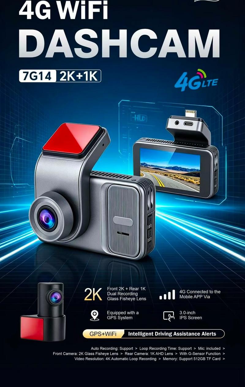 ام ان تي، داش كام 4G أمامية وخلفية 2K+1080P للسيارة، شريحة SIM، شاشة 3 بوصة IPS، Wi-Fi، WDR، رؤية ليلية، G-Sensor، تسجيل صوت وفيديو، مع كيبل فيوزات