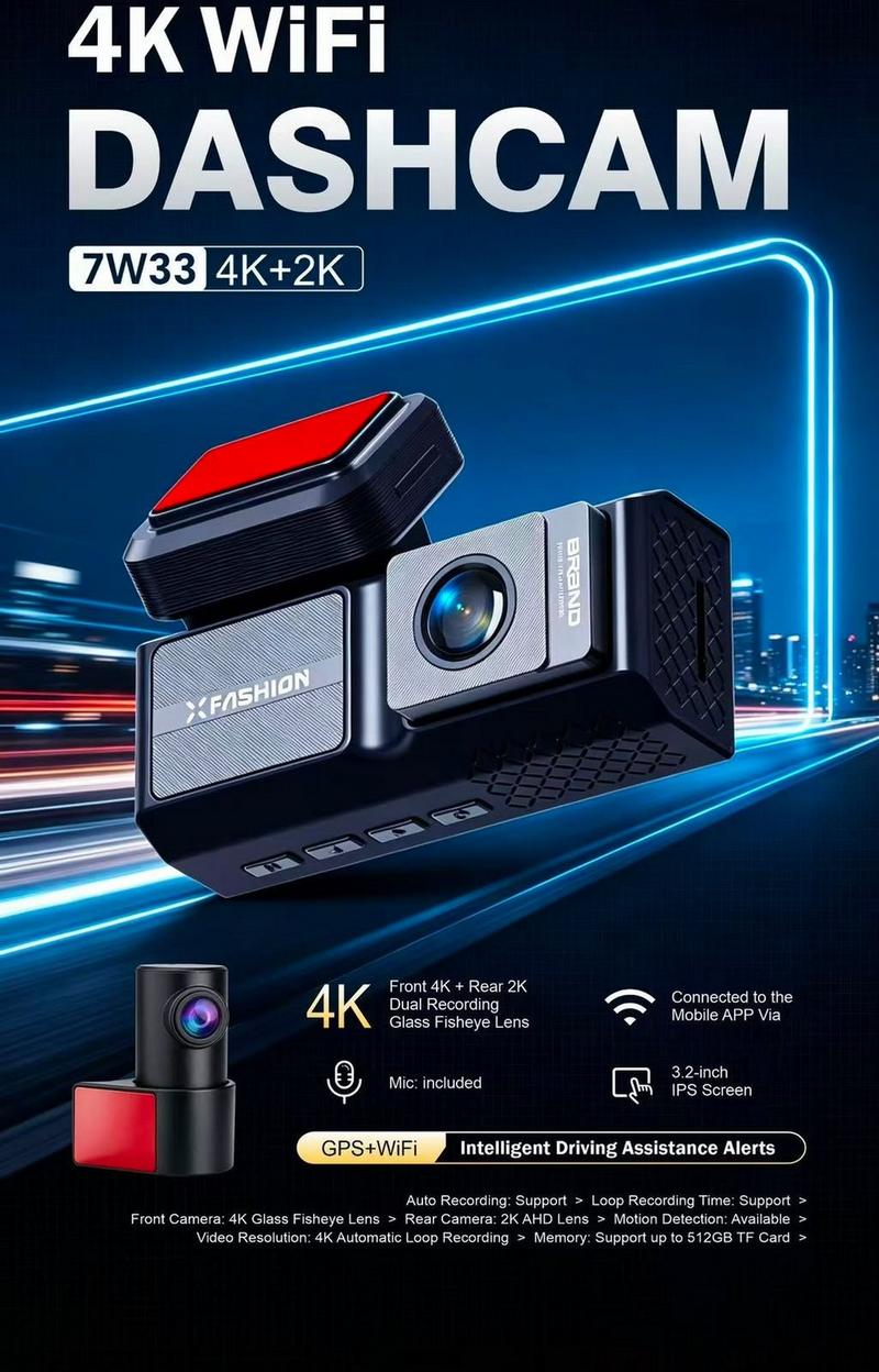 ام ان تي، داش كام أمامية وخلفية 4K+2K للسيارة، WDR، ADAS وBSD، شاشة 3.2 بوصة IPS، Wi-Fi، رؤية ليلية، G-Sensor، مع كيبل فيوزات