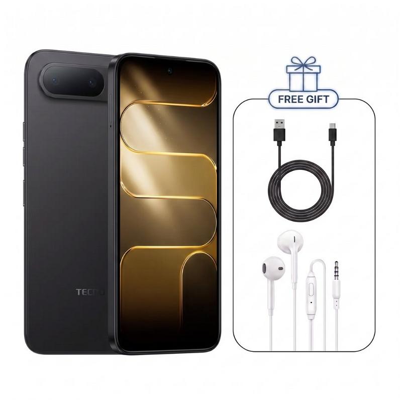 جوال تكنو سبارك 50 يدعم 5g+ ذاكرة 128+4 جيجابايت مع بطارية 6500 مللي أمبير + سماعات سلكية ريفرسونج وكابل تايب سي مجاناً - أسود حبري